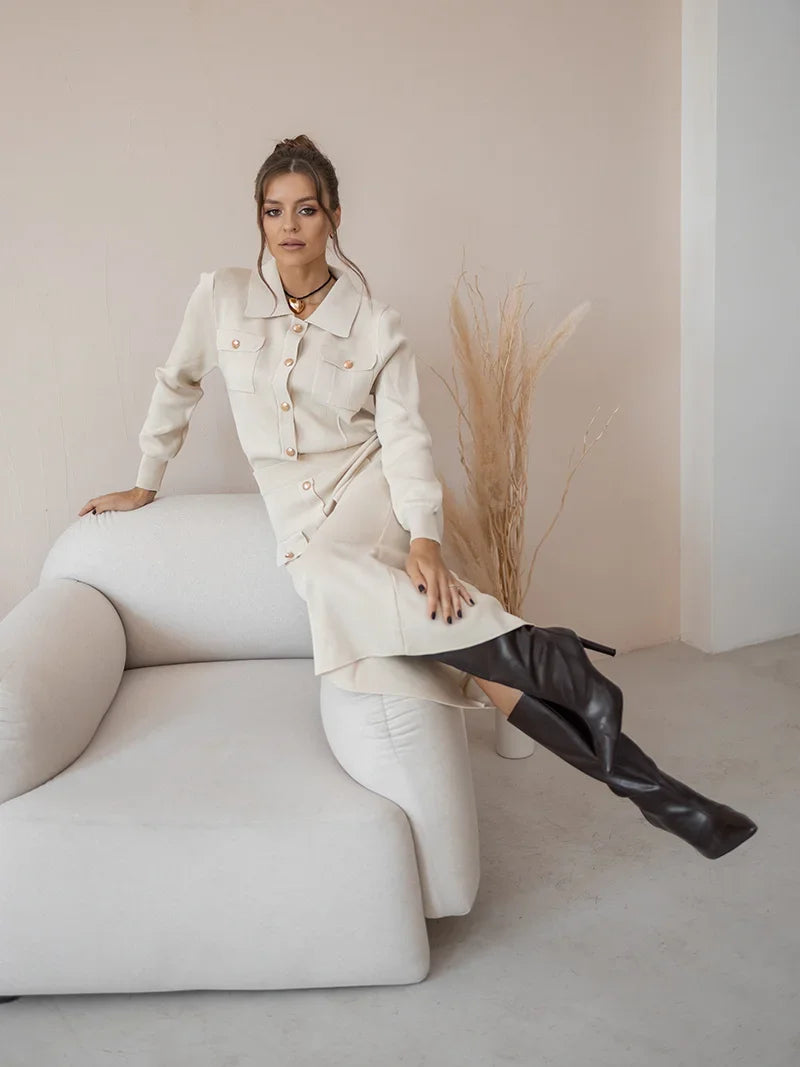 Misaki | Kadın Blazer Etek Seti Vintage Görünüm