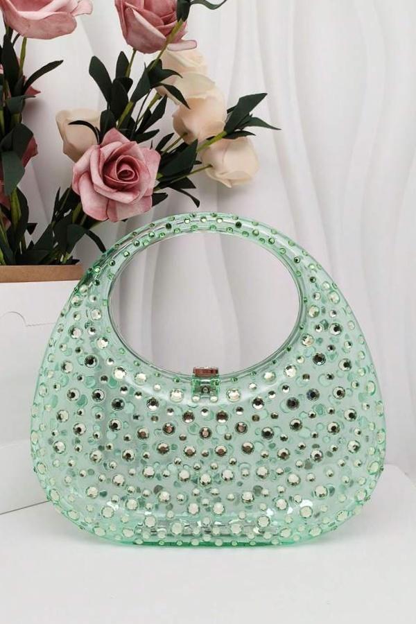 Strass Süslemeli Akrilik Clutch