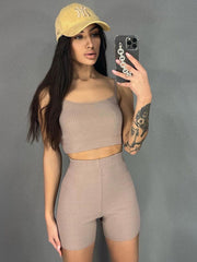 Seksi Askılı Şort Moda Takımı Yoga Spor Takımı