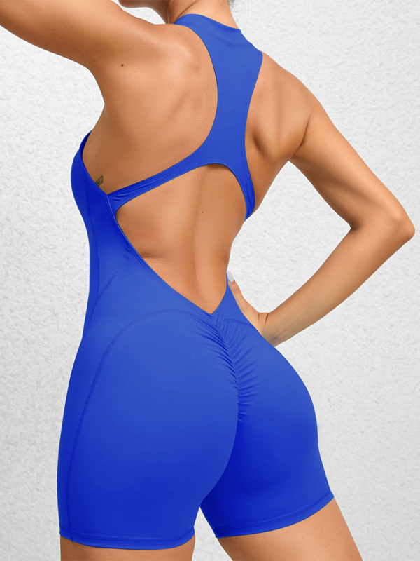 Dar Spor-Yoga Pantolonu, Fermuarlı ve Şeftali Renkli Kalçalar, Tek Parça, Hızla Kuruyan, Plise Detaylı Fitness Tulum