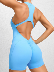 Dar Spor-Yoga Pantolonu, Fermuarlı ve Şeftali Renkli Kalçalar, Tek Parça, Hızla Kuruyan, Plise Detaylı Fitness Tulum