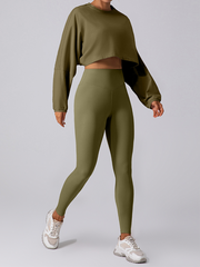 Yuvarlak Yaka Sweatshirt T-Shirt Spor Kısa Temel Tişört Yoga Koşu Rahat Uzun Kollu Tişört