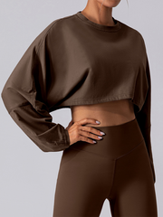 Yuvarlak Yaka Sweatshirt T-Shirt Spor Kısa Temel Tişört Yoga Koşu Rahat Uzun Kollu Tişört