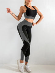 Kadınlar için Yüksek Bel Sıkı Yoga Pantolonu ve Boyun Askılı Yoga Atletinden Oluşan İki Parçalı Set