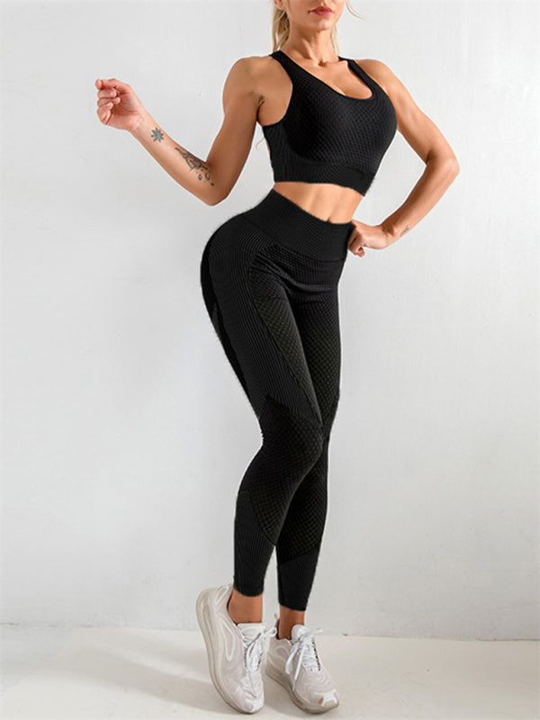 Kadınlar için Yüksek Bel Sıkı Yoga Pantolonu ve Boyun Askılı Yoga Atletinden Oluşan İki Parçalı Set