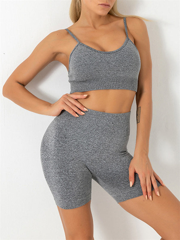 Tam Renkli Kadınlar için Dikişsiz Camisole Yoga Spor Sütyeni ve Şortlardan Oluşan İki Parçalı Set