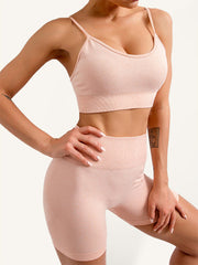 Tam Renkli Kadınlar için Dikişsiz Camisole Yoga Spor Sütyeni ve Şortlardan Oluşan İki Parçalı Set